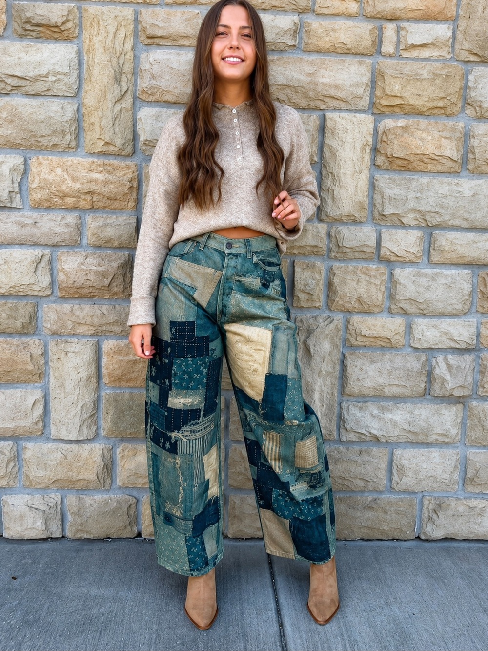 We The Free Illusions Patchwork Printed Relaxed Jeans